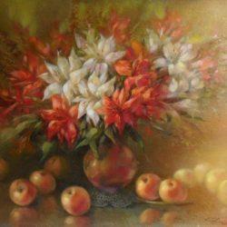 Картина "Лилии  и яблоки"