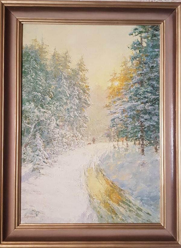 Картина '' Снежный февраль '' холст/масло. 70х50см