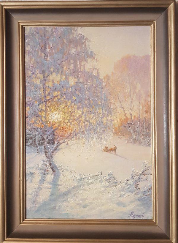 Картина '' Снежный февраль '' холст/масло. 70х50см