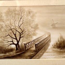 Картина нефтью "Пейзаж с мостиком"