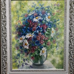 Картина "Полевые цветы с васильками"