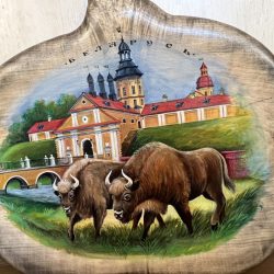 Панно "Несвижский замок. Зубры" (спил дерева)